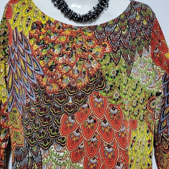 Multicolor Vibrant Colorful Three Quarter Sleeve Dress Size L, Size XL - Picture 6 of 11